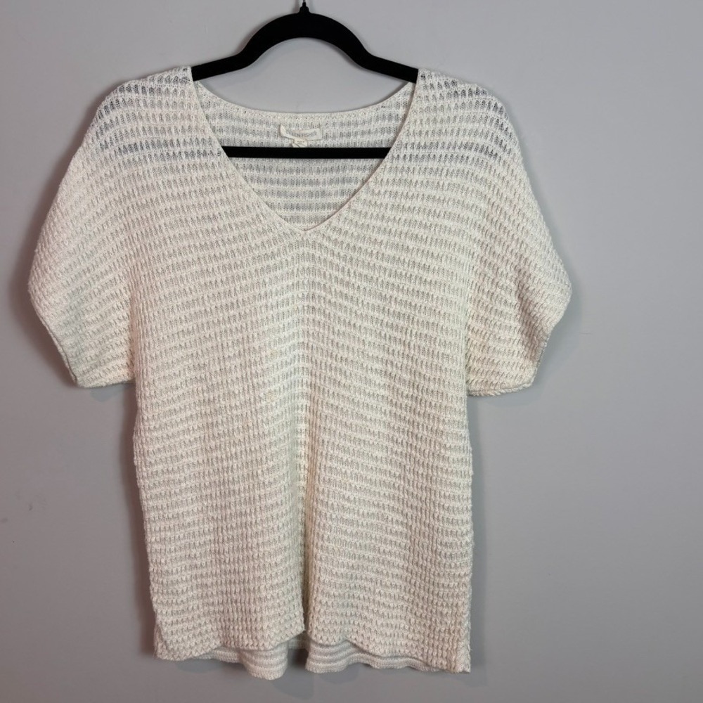 Eileen Fisher Womens Beige Open Knit Short Sleeve 100% Organic Cotton Sweater XS